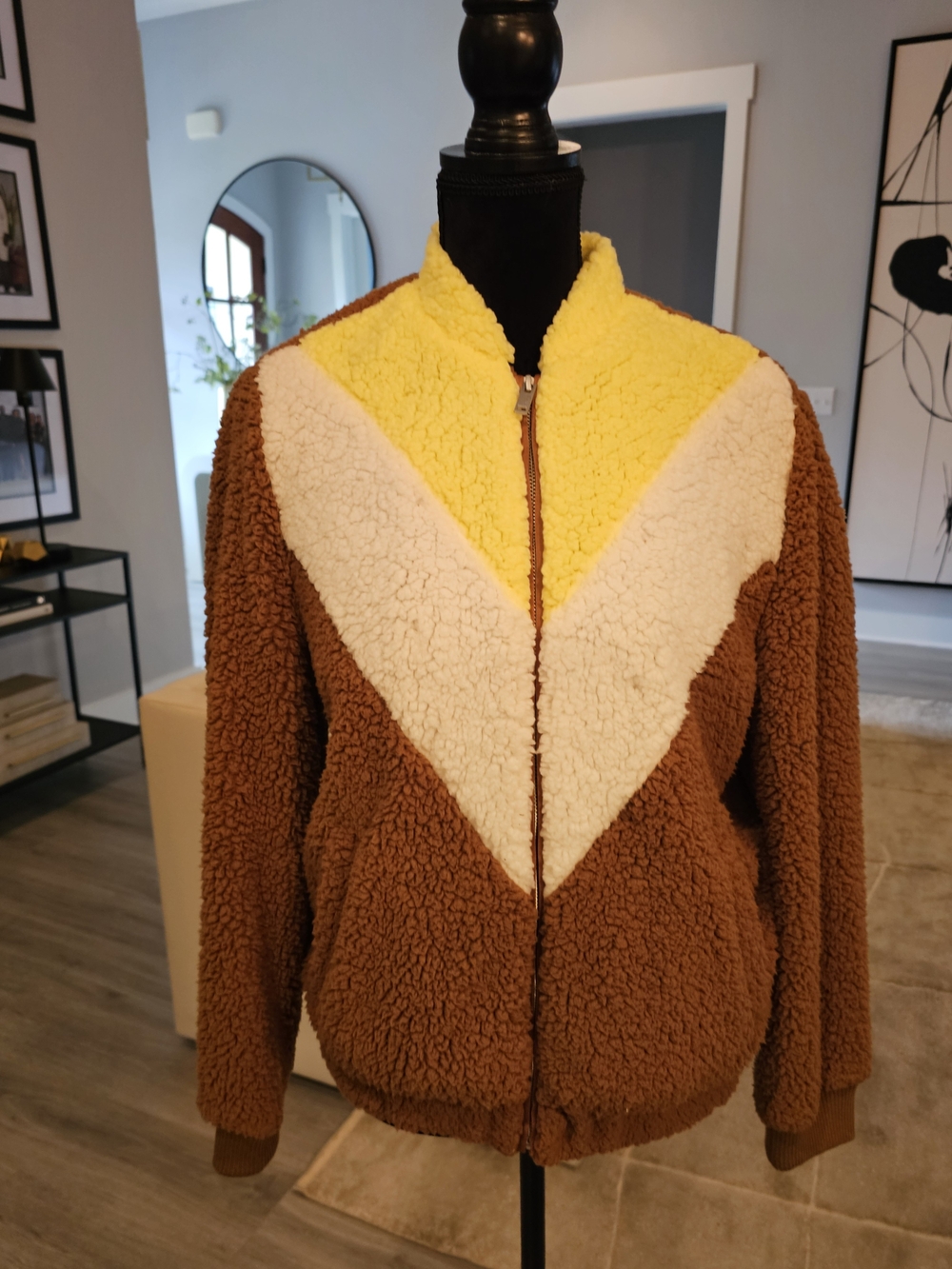 UGG Brown, White & Yellow Sherpa Colorblock Jacket